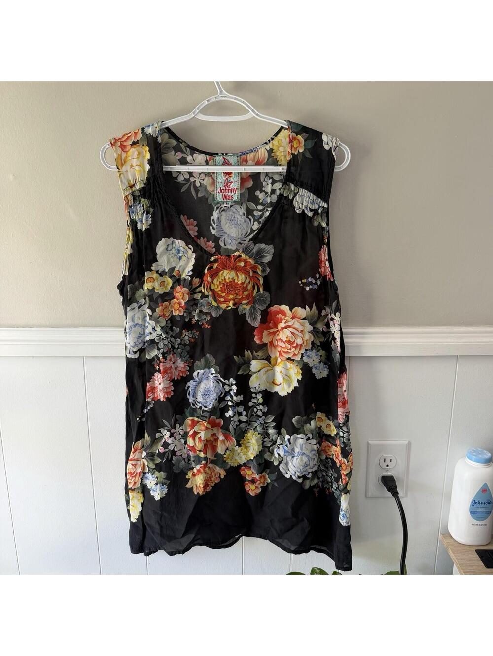 Johnny Was Floral Print Scoop Tunic Tank Cupra Rayon Sz M Colorful